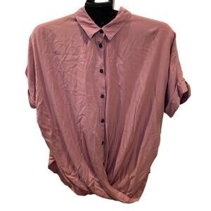 Harper Pink Short Sleeve Button Down Twist Front Blouse Women's size L